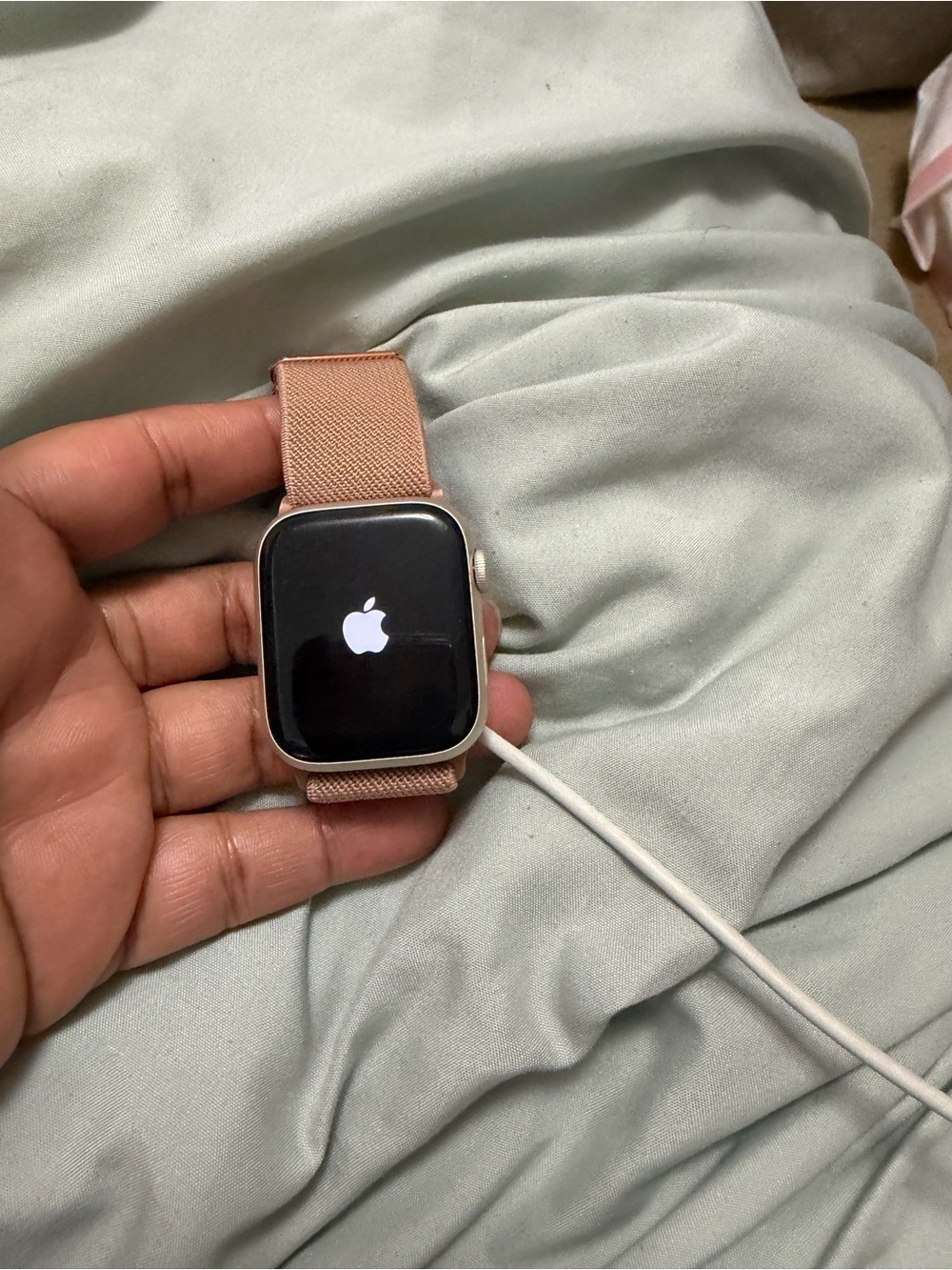 Apple Watch with Rose Pink Nylon Loop Band